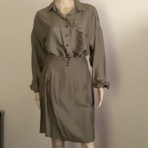 Vintage Toffs Washed Silk High Waist Skirt Set Taupe